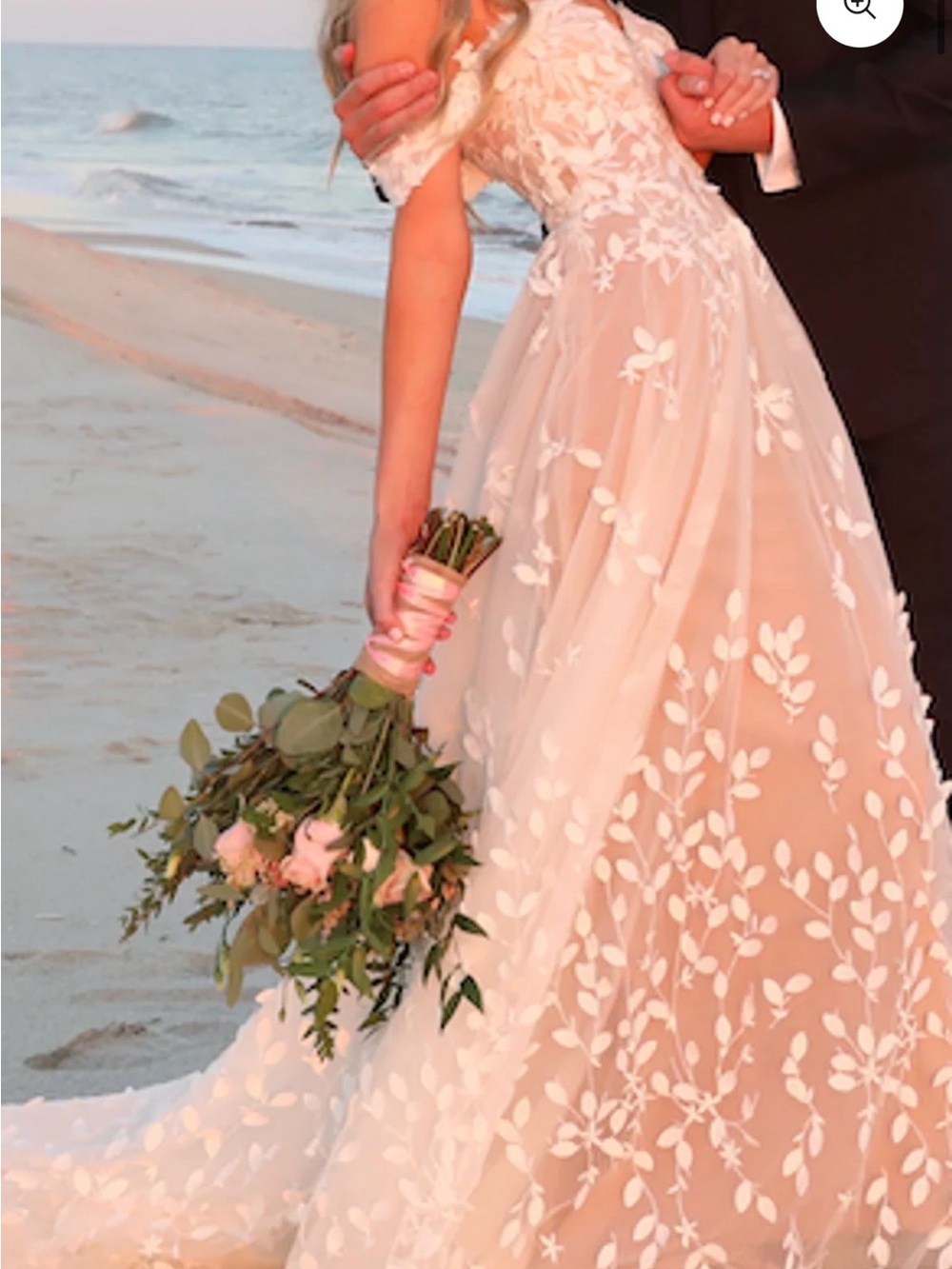 Ivory Lace Floral A-Line Wedding Dress with Sheer Overlay